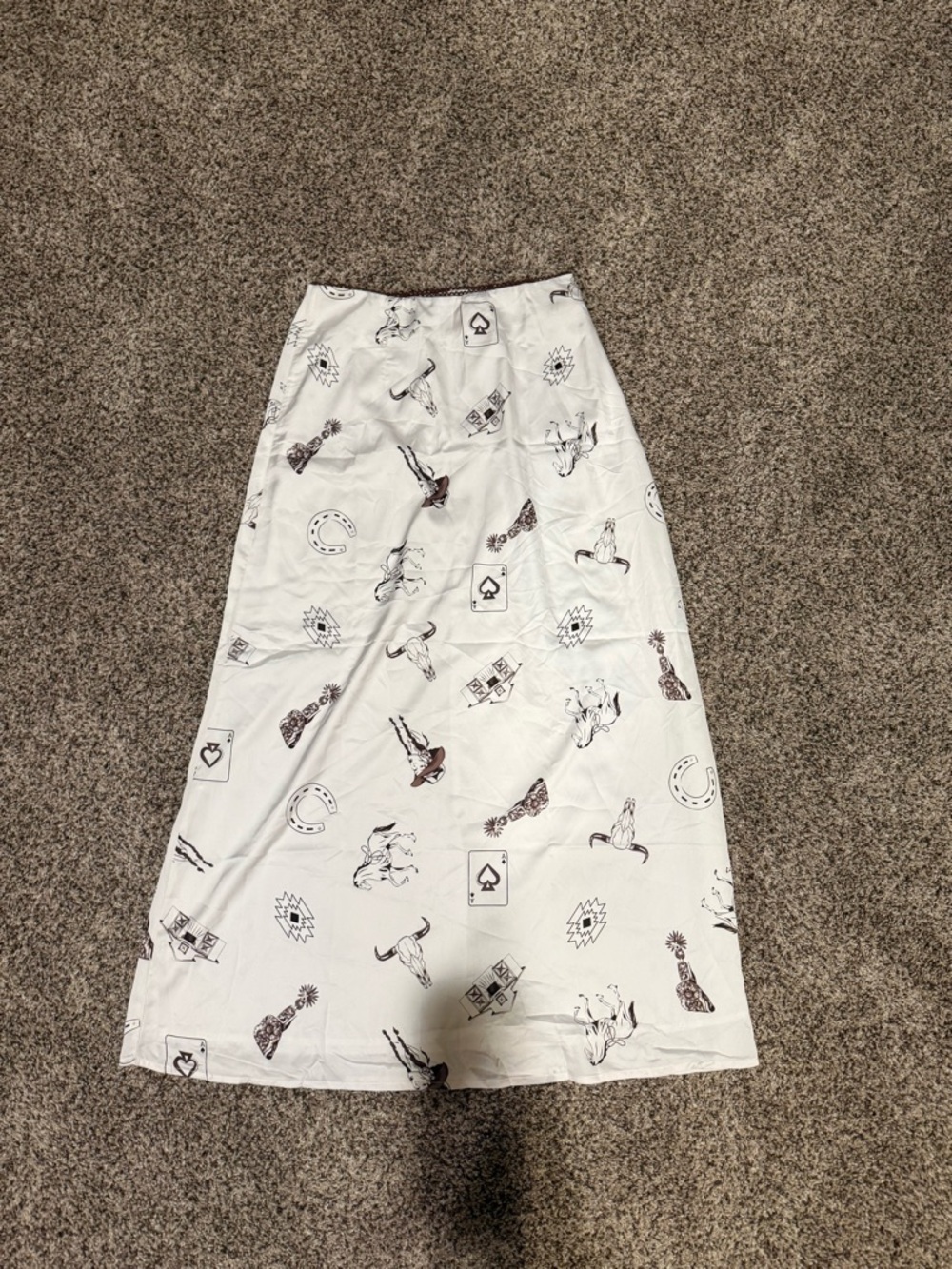 White Western-Print Maxi Skirt